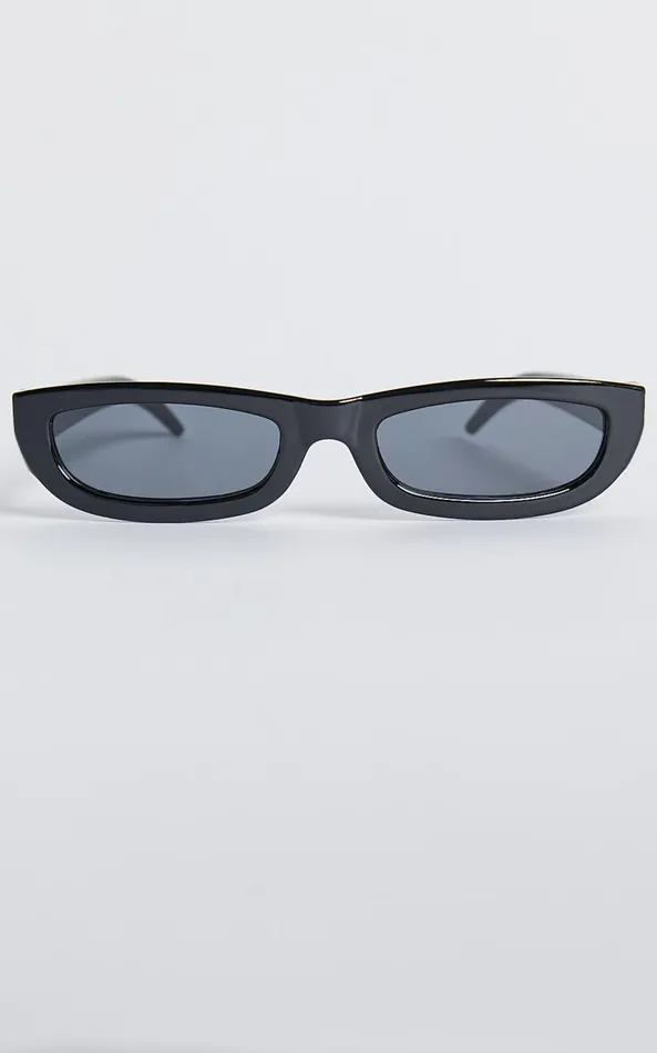 Showpo Connor Sunglasses 8211 Thin Rectangle Sunglasses In Black Women Sunglasses