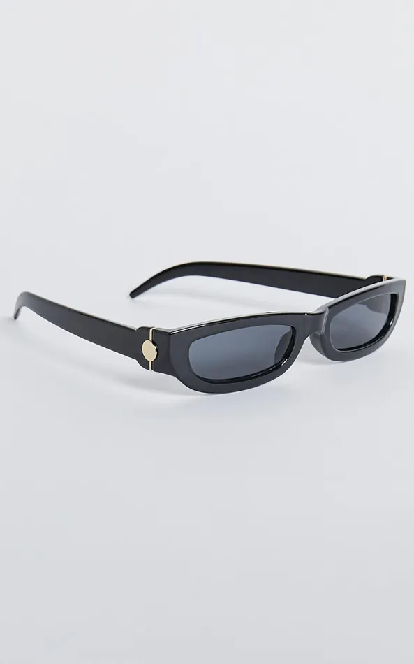 Showpo Connor Sunglasses 8211 Thin Rectangle Sunglasses In Black Women Sunglasses