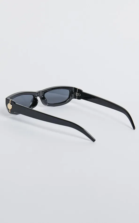 Showpo Connor Sunglasses 8211 Thin Rectangle Sunglasses In Black Women Sunglasses