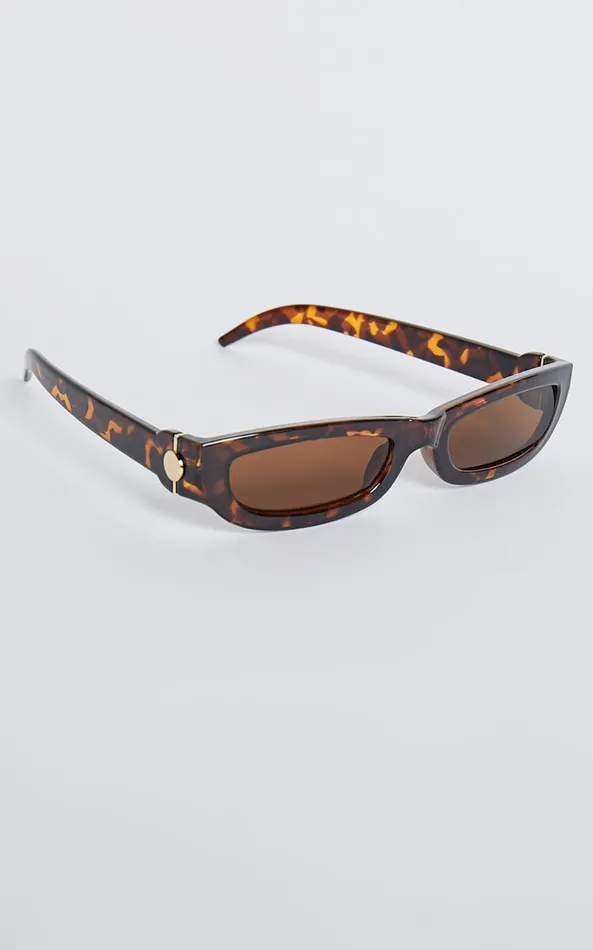 Showpo Connor Sunglasses 8211 Thin Rectangle Sunglasses In Tort Women Sunglasses