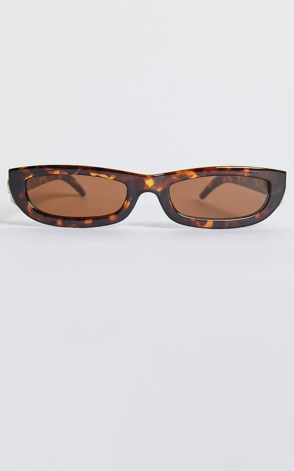 Showpo Connor Sunglasses 8211 Thin Rectangle Sunglasses In Tort Women Sunglasses