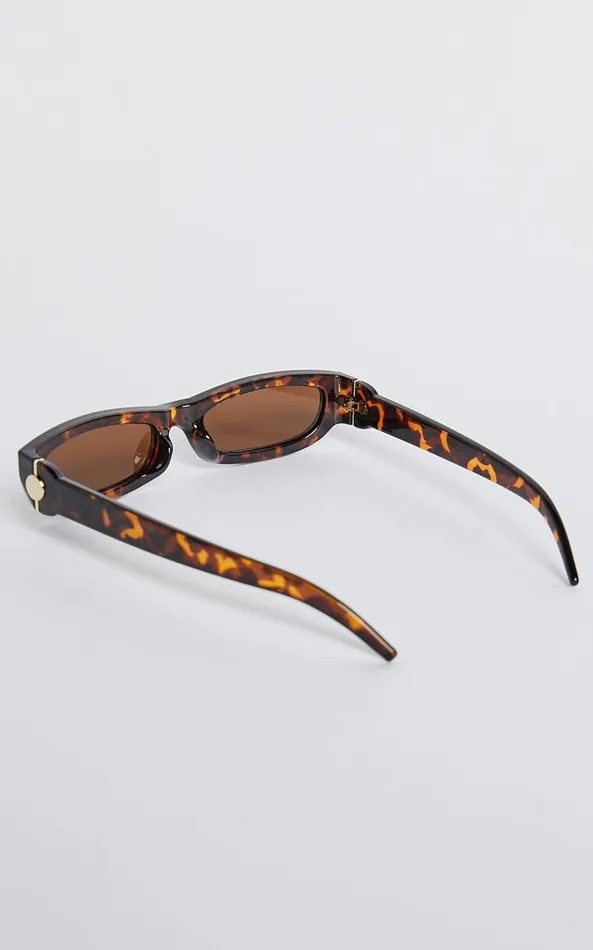 Showpo Connor Sunglasses 8211 Thin Rectangle Sunglasses In Tort Women Sunglasses