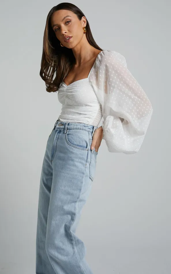 Showpo Conny Bodysuit 8211 Spotted Balloon Sleeve Sweetheart Bodysuit In Ivory Women Curve Clothes Showpo Conny Bodysuit 8211 Spotted Balloon Sleeve Sweetheart Bodysuit In Ivory Women Curve Clothes