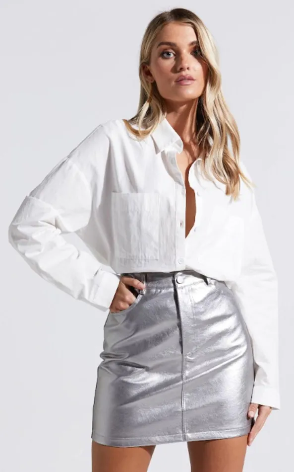 Showpo Cooper Mini Skirt 8211 Metallic High Waisted In Silver Women Skirts