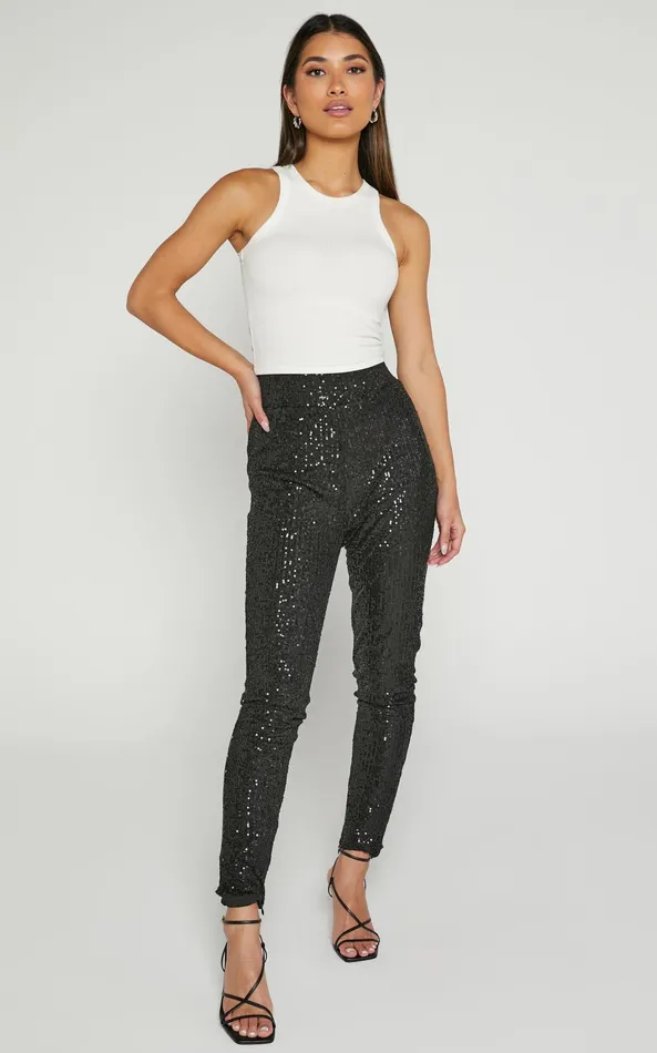 Showpo Corey Pants 8211 Sequin Leggings In Black Women Pants