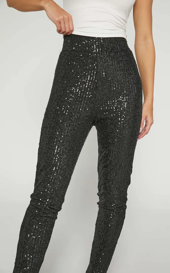 Showpo Corey Pants 8211 Sequin Leggings In Black Women Pants
