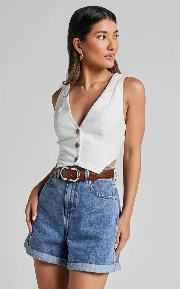 Showpo Cristiana Shorts 8211 High Waisted Cuffed Denim In Blue Women Curve Clothes