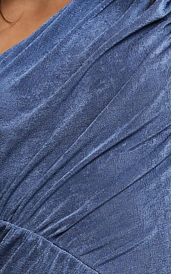 Showpo Cristle Midi Dress 8211 One Shoulder Side Cut Out Thigh Split Dress In Steel Blue Women Dresses
