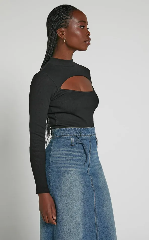 Showpo Cynlee Bodysuit 8211 Cut Out Long Sleeve Bodysuit In Black Women Tops