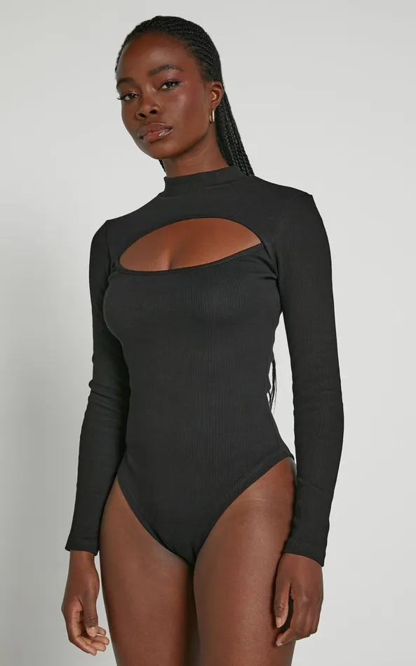 Showpo Cynlee Bodysuit 8211 Cut Out Long Sleeve Bodysuit In Black Women Tops