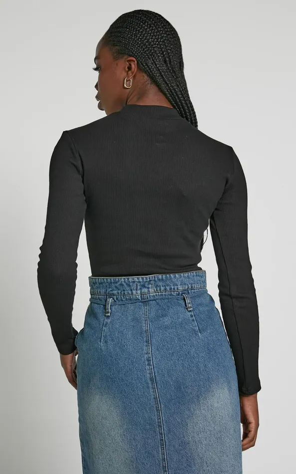 Showpo Cynlee Bodysuit 8211 Cut Out Long Sleeve Bodysuit In Black Women Tops