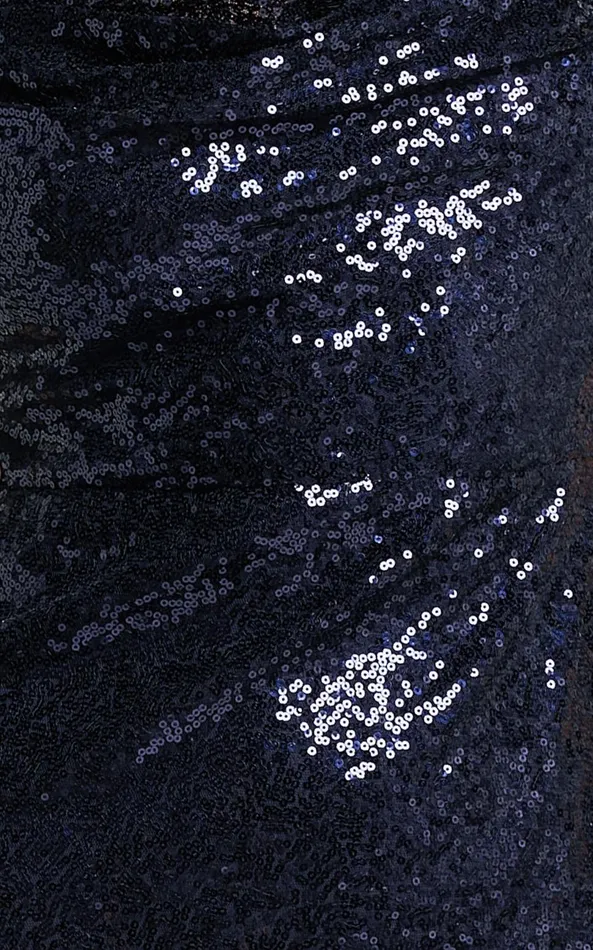Showpo Cynthie Midi Dress 8211 Strappy Cowl Neck Sequin Slip Dress In Navy Women Dresses