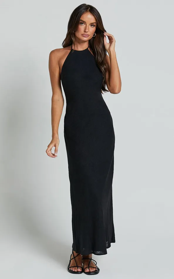 Showpo Cyrena Maxi Dress 8211 Linen Look Halter Neck Sleeveless Slip Dress In Black Women Dresses Showpo Cyrena Maxi Dress 8211 Linen Look Halter Neck Sleeveless Slip Dress In Black Women Dresses