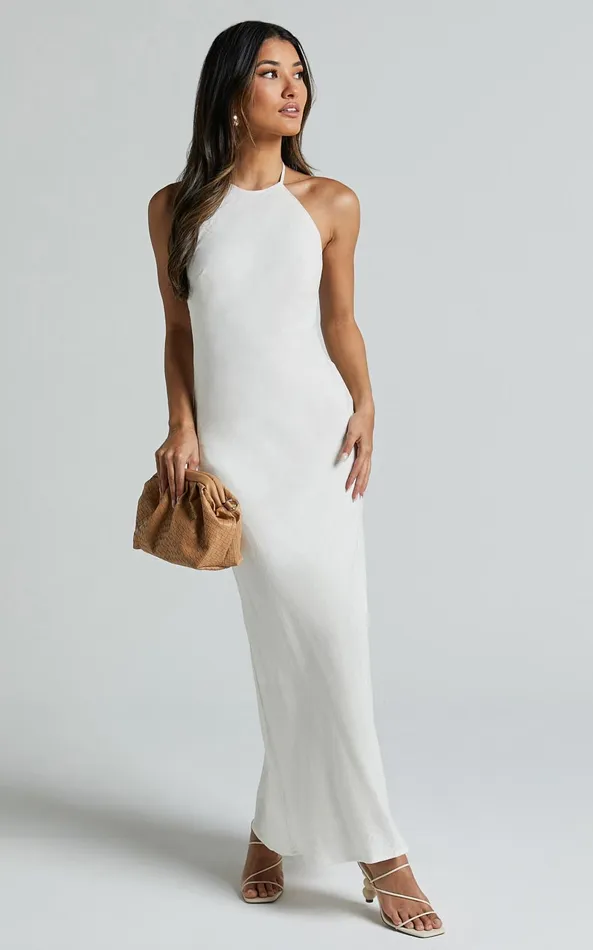 Showpo Cyrena Maxi Dress 8211 Linen Look Halter Neck Sleeveless Slip Dress In Off White Women Dresses Showpo Cyrena Maxi Dress 8211 Linen Look Halter Neck Sleeveless Slip Dress In Off White Women Dresses