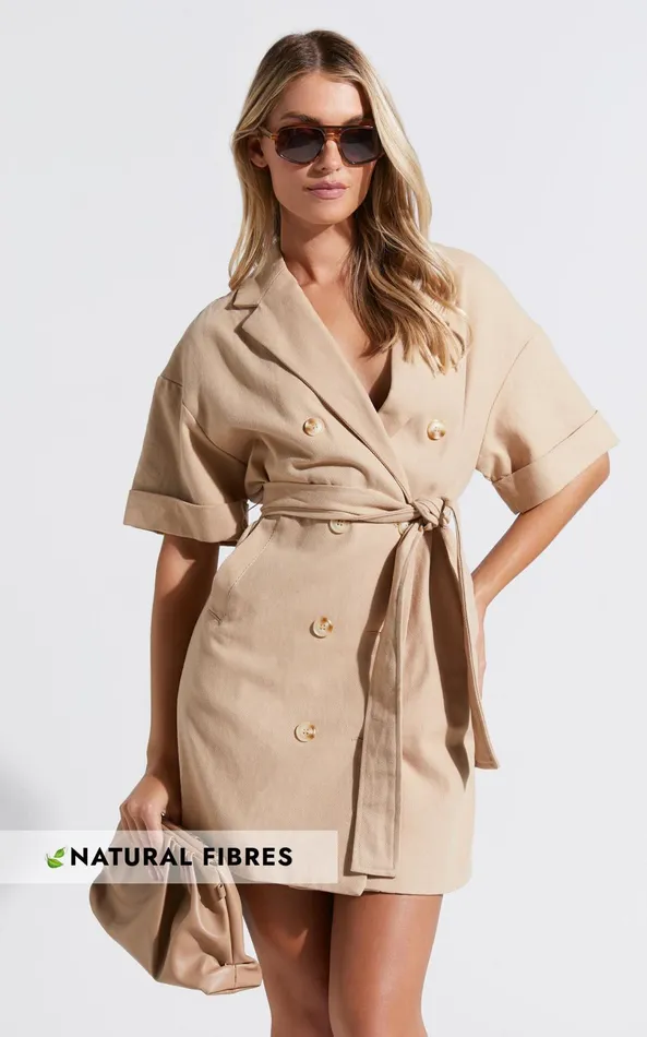 Showpo Cyrus Mini Dress 8211 Waist Wrap Short Sleeve Blazer Mini Dress In Stone Women Curve Clothes Showpo Cyrus Mini Dress 8211 Waist Wrap Short Sleeve Blazer Mini Dress In Stone Women Curve Clothes