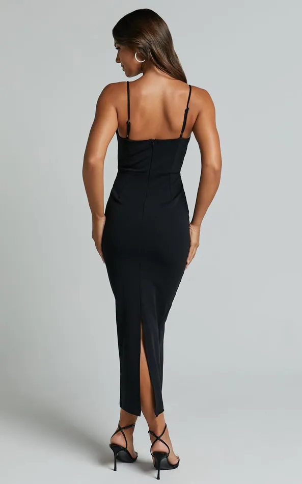 Showpo Dahlia Midi Dress 8211 Bow Square Neck Dress In Black Women Dresses