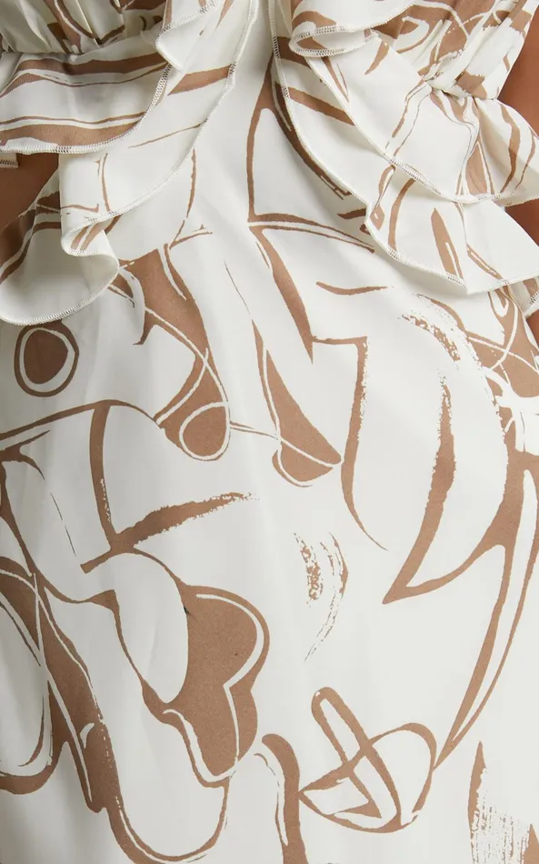Showpo Dahlia Midi Dress 8211 Ruffle Details Slip Dress In Beige Swirl Women Dresses