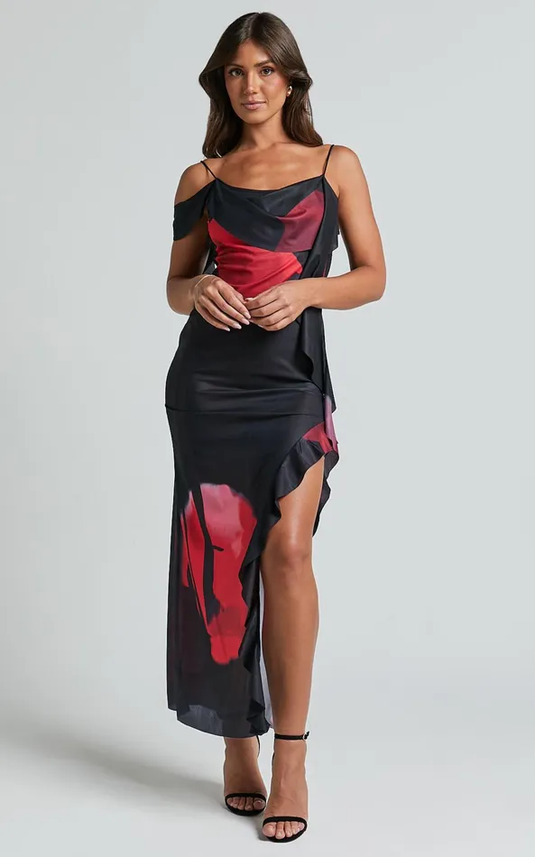 Showpo Daise Maxi Dress 8211 Ruffle Detail Maxi Dress In Black And Red Floral Women Dresses Showpo Daise Maxi Dress 8211 Ruffle Detail Maxi Dress In Black And Red Floral Women Dresses