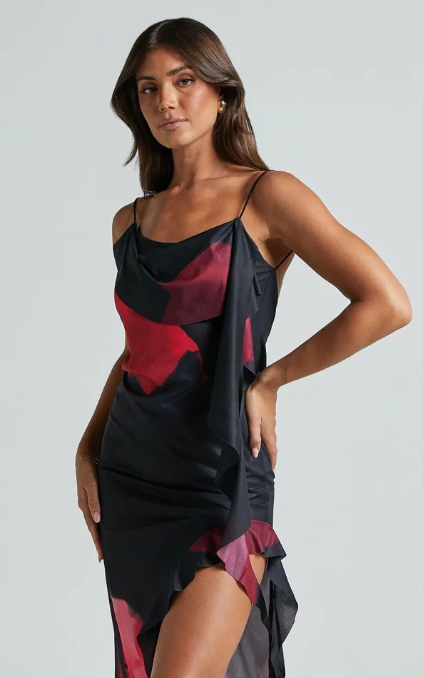 Showpo Daise Maxi Dress 8211 Ruffle Detail Maxi Dress In Black And Red Floral Women Dresses