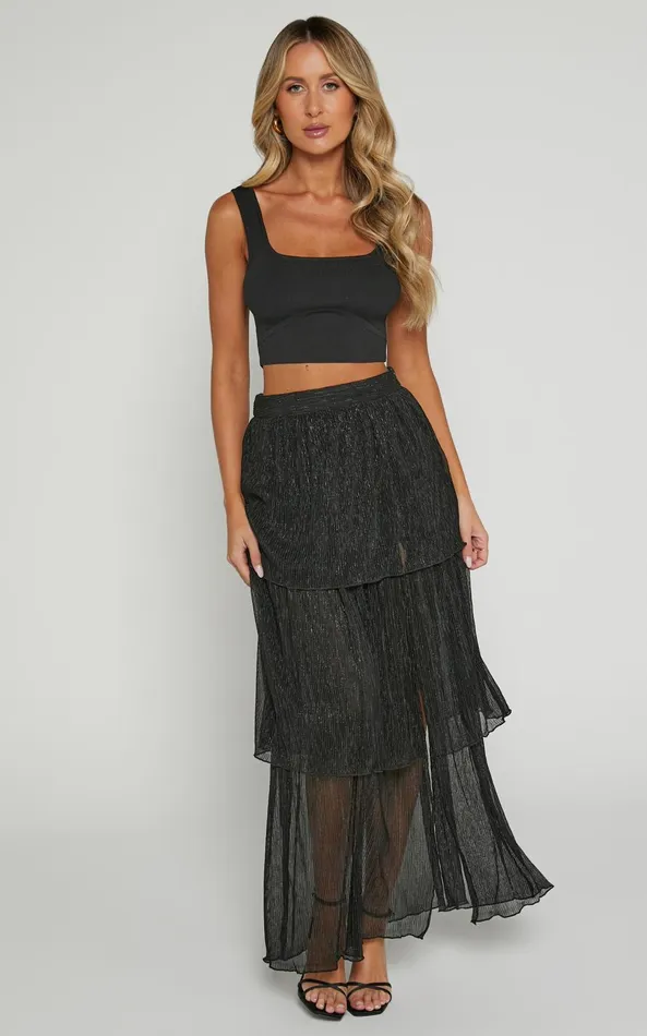Showpo Daisy Maxi Skirt 8211 High Waisted Thigh Split Skirt In Black Women Skirts