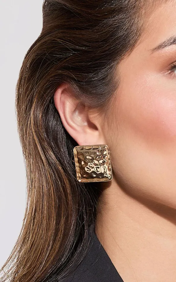 Showpo Dakota Earrings 8211 Statement Distressed Square Earrings In Gold Women Earrings Showpo Dakota Earrings 8211 Statement Distressed Square Earrings In Gold Women Earrings