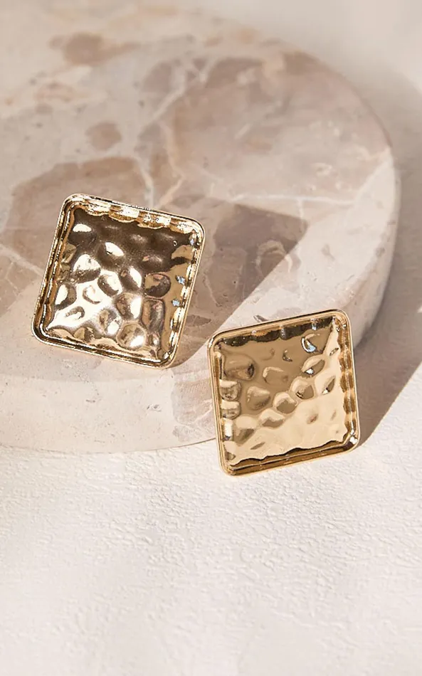 Showpo Dakota Earrings 8211 Statement Distressed Square Earrings In Gold Women Earrings