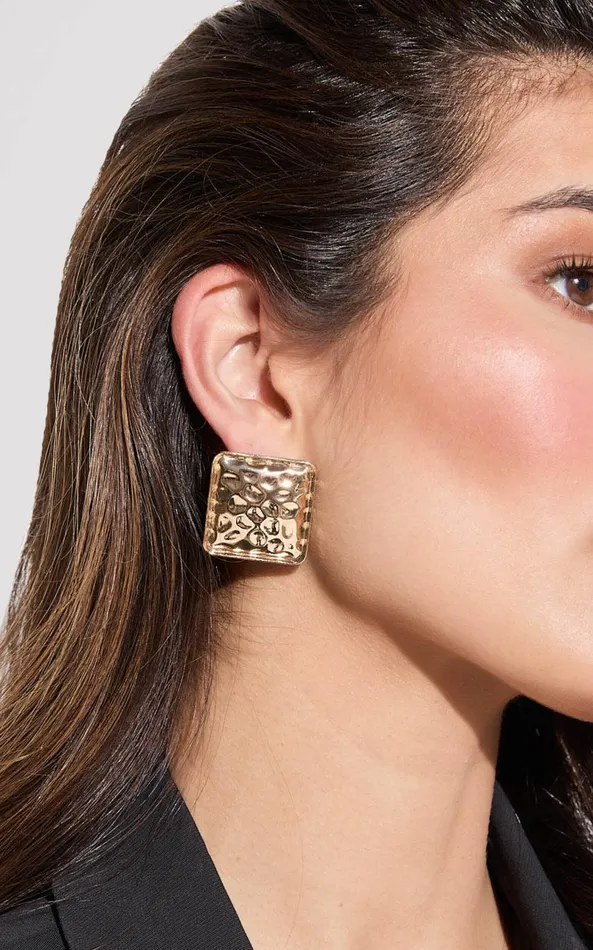 Showpo Dakota Earrings 8211 Statement Distressed Square Earrings In Gold Women Earrings