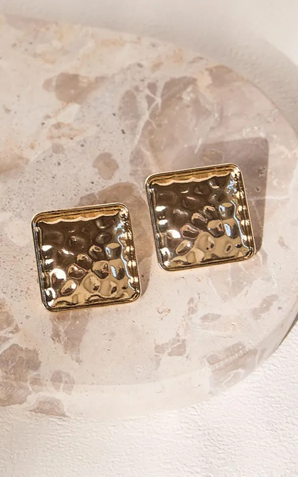 Showpo Dakota Earrings 8211 Statement Distressed Square Earrings In Gold Women Earrings