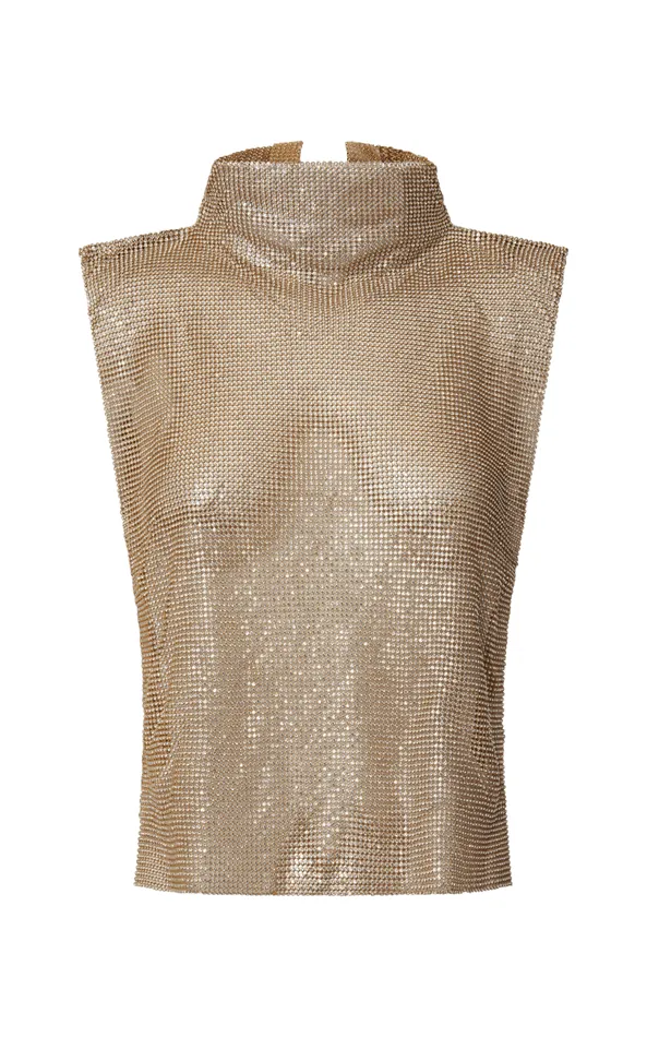 Showpo Dalena Top 8211 Sleeveless High Neck Mesh Chainmail Top In Gold Women Tops