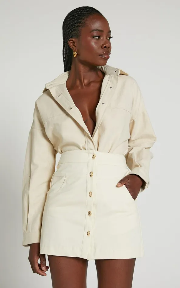 Showpo Dallas Jacket 8211 Collared Button Through Long Sleeve In Stone Women Jackets and Coats