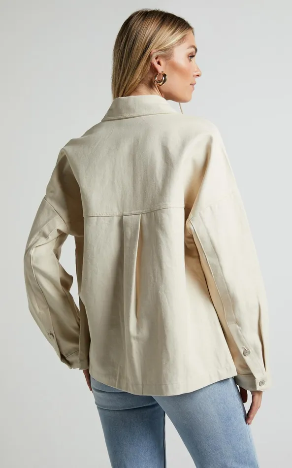 Showpo Dallas Jacket 8211 Collared Button Through Long Sleeve In Stone Women Jackets and Coats