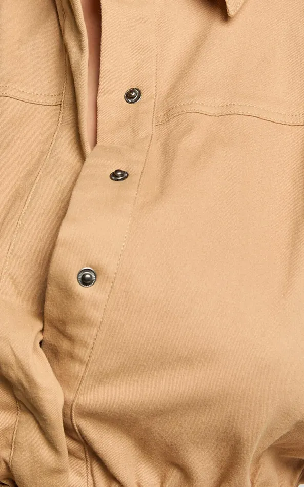 Showpo Dana Mini Dress 8211 Collared Button Front Utility Dress In Dessert Taupe Women Dresses