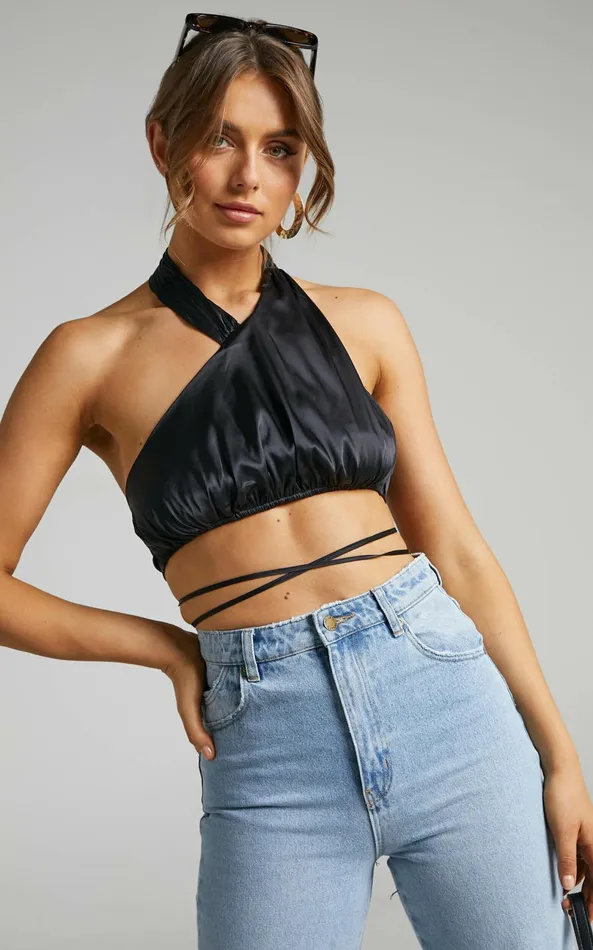 Showpo Danielle Bernstein 8211 High Neck Stretch Charmeuse Halter Top In Black Women Tops Showpo Danielle Bernstein 8211 High Neck Stretch Charmeuse Halter Top In Black Women Tops