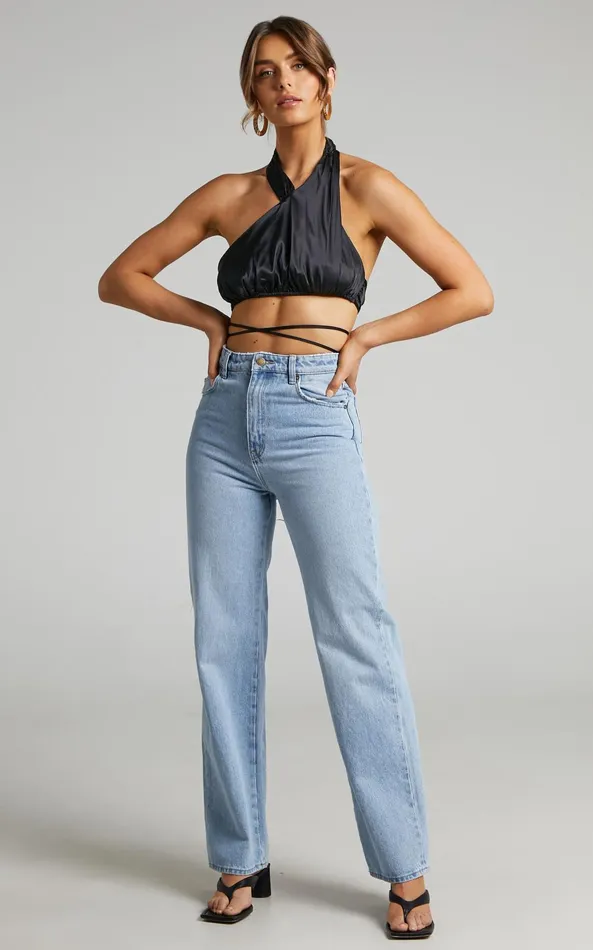 Showpo Danielle Bernstein 8211 High Neck Stretch Charmeuse Halter Top In Black Women Tops