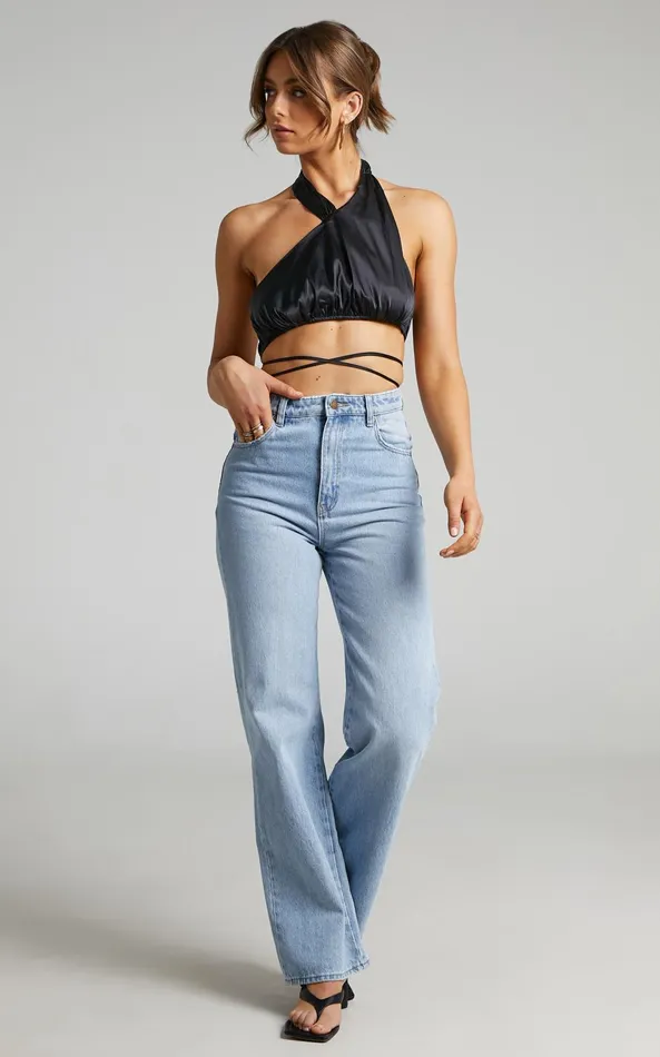 Showpo Danielle Bernstein 8211 High Neck Stretch Charmeuse Halter Top In Black Women Tops
