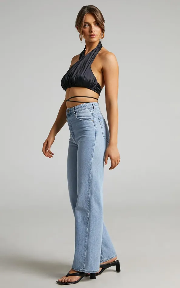 Showpo Danielle Bernstein 8211 High Neck Stretch Charmeuse Halter Top In Black Women Tops