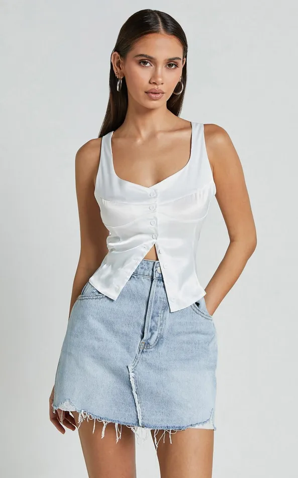 Showpo Daphne Top 8211 Button Down Bust Detail Top In Ivory Women Tops
