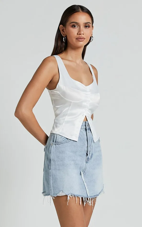 Showpo Daphne Top 8211 Button Down Bust Detail Top In Ivory Women Tops