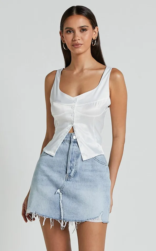 Showpo Daphne Top 8211 Button Down Bust Detail Top In Ivory Women Tops