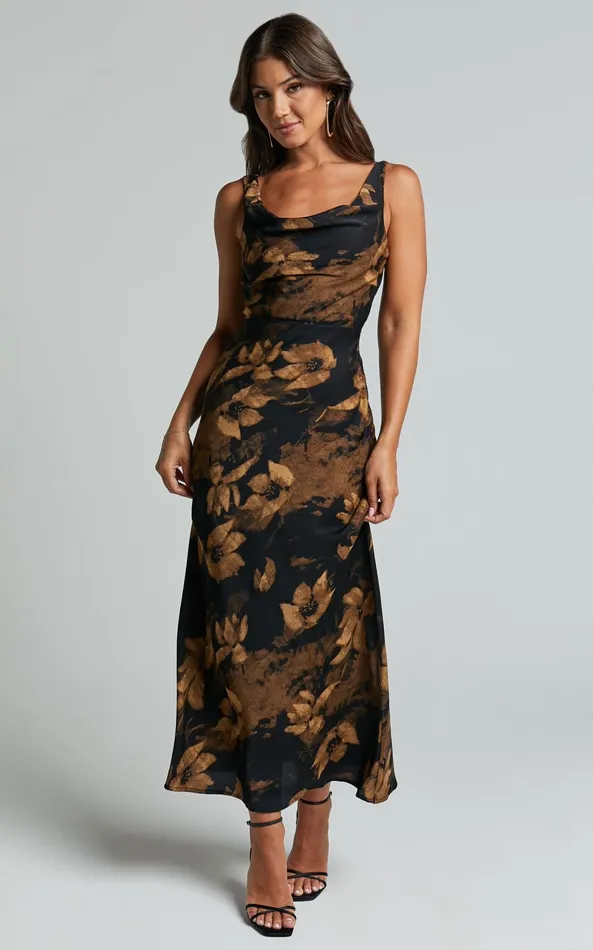 Showpo Dara Midi Dress 8211 Low Neck Sleeveless Slip Dress In Amber Floral Print Women Dresses Showpo Dara Midi Dress 8211 Low Neck Sleeveless Slip Dress In Amber Floral Print Women Dresses