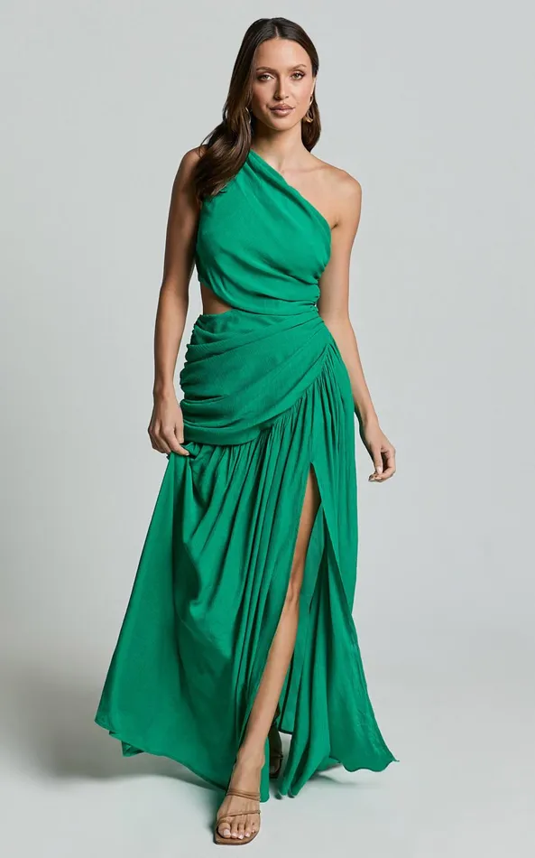 Showpo Darcy Maxi Dress 8211 One Shoulder Side Cut Out Gathered Dress In Green Women Dresses Showpo Darcy Maxi Dress 8211 One Shoulder Side Cut Out Gathered Dress In Green Women Dresses