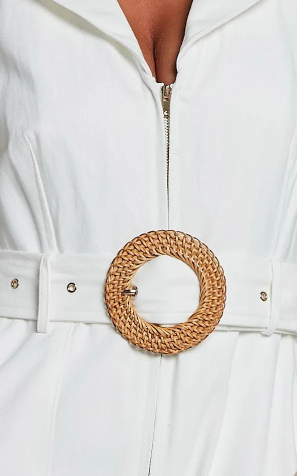 Showpo Darian Jumpsuit 8211 Collared Zip Front Belted Jumpsuit In Off White Women Jumpsuits