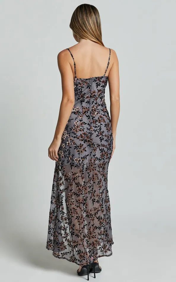 Showpo Darlene Midi Dress 8211 Velvet Burnout Slip Cami Dress In Grey Women Dresses