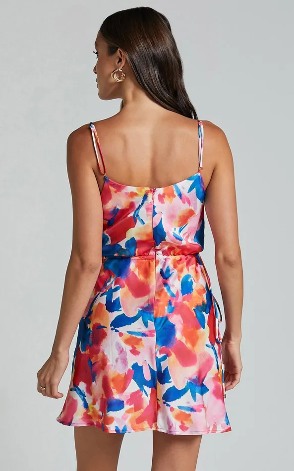 Showpo Davian Mini Dress 8211 Cowl Neck Strappy In Pink Floral Women Dresses