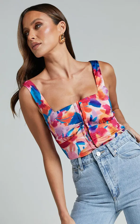 Showpo Davian Top 8211 Wide Strap Straight Neck Corset In Multi Women Tops