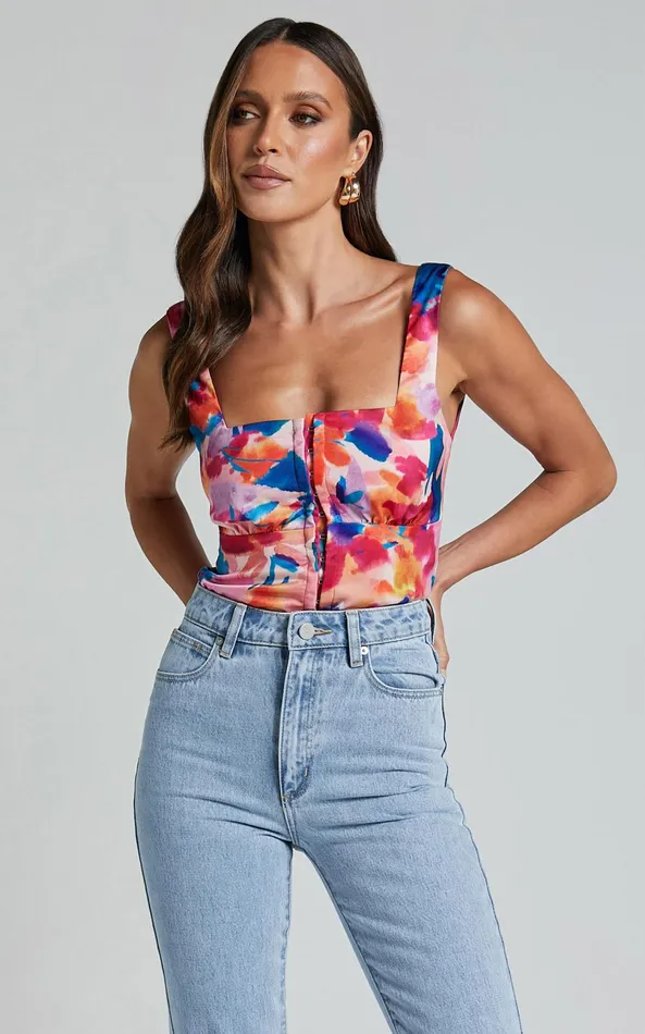 Showpo Davian Top 8211 Wide Strap Straight Neck Corset In Multi Women Tops