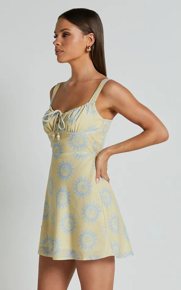 Showpo Davie Mini Dress 8211 Sleeveless Tie Ruched Bust Shift Dress In Lemon Women Dresses