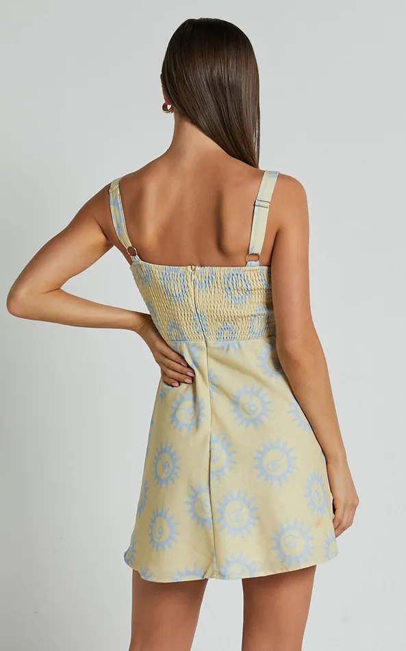 Showpo Davie Mini Dress 8211 Sleeveless Tie Ruched Bust Shift Dress In Lemon Women Dresses