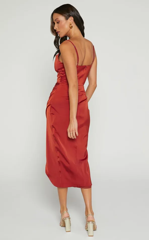 Showpo Dazzling Lights Midi Dress In Copper Satin Women Curve Clothes