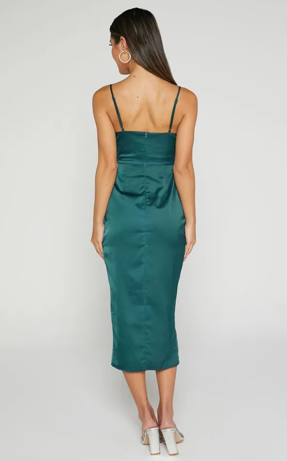 Showpo Dazzling Lights Midi Dress In Emerald Satin Women Curve Clothes